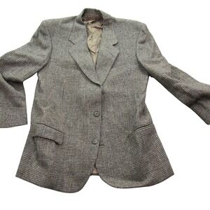 Prestigio Italy 100% Virgin Wool Blazer Brown Houndstooth Check Jacket Womens 50